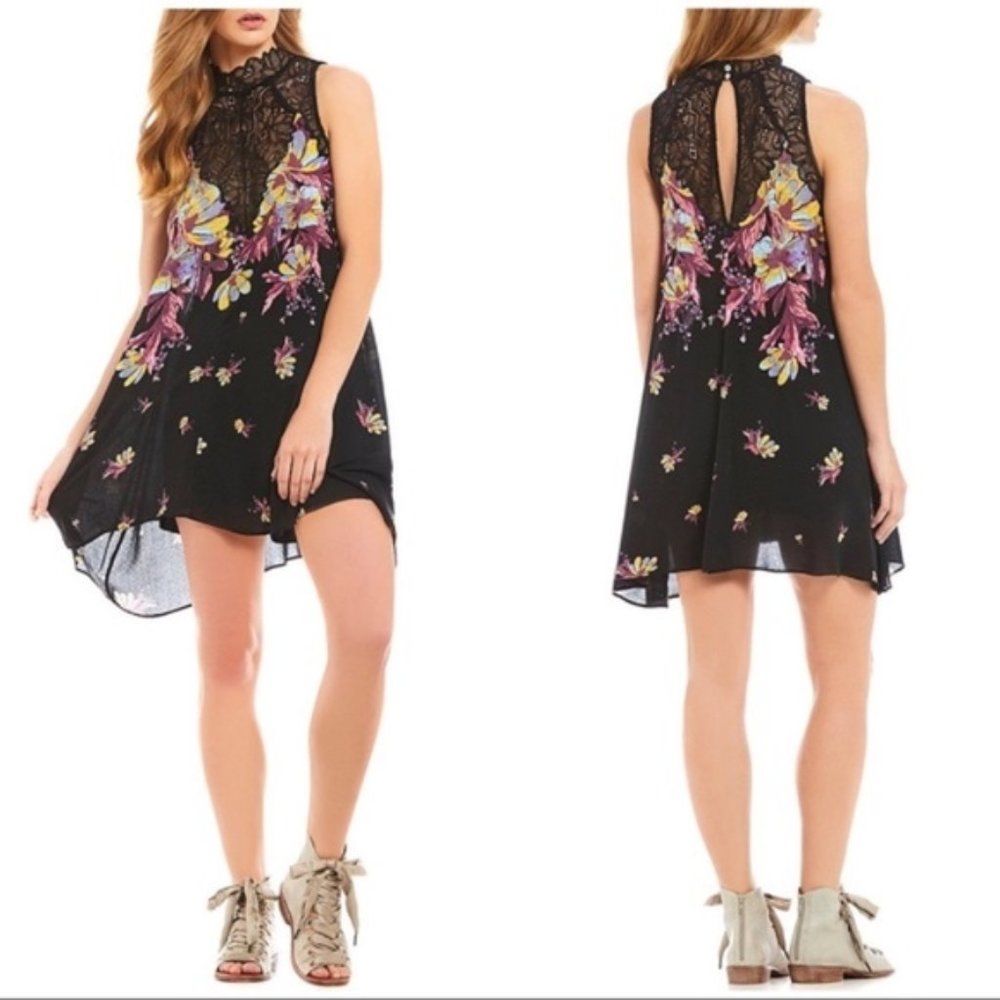 FREE PEOPLE Floral Lace High Neck Dress